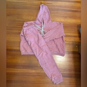 Aerie Pink Ribbed Hoodie and Jogger Set